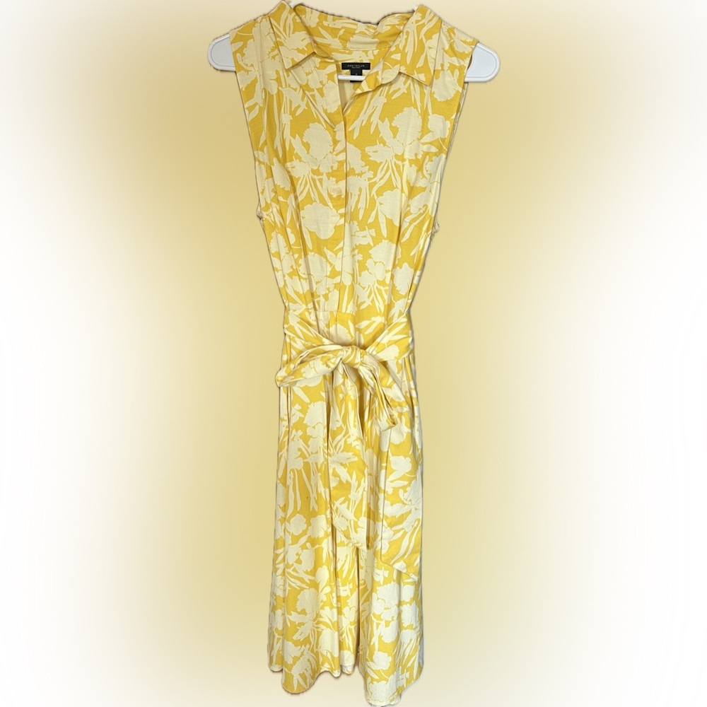 💗 Ann Taylor Yellow Floral Sleeveless Tie Waist Dress